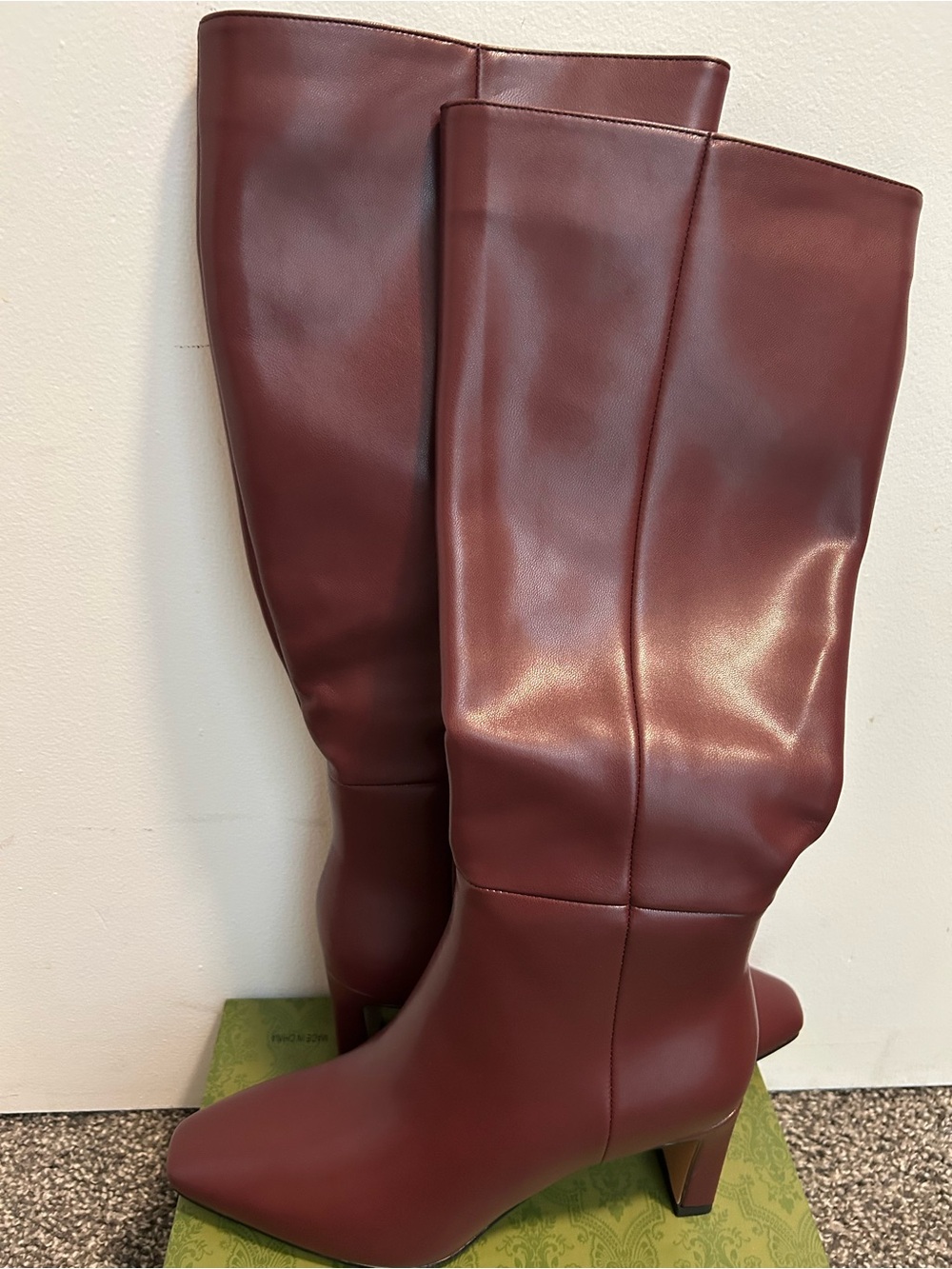 NWB Burgundy Faux Leather Tall Knee-High Boots- Size 8